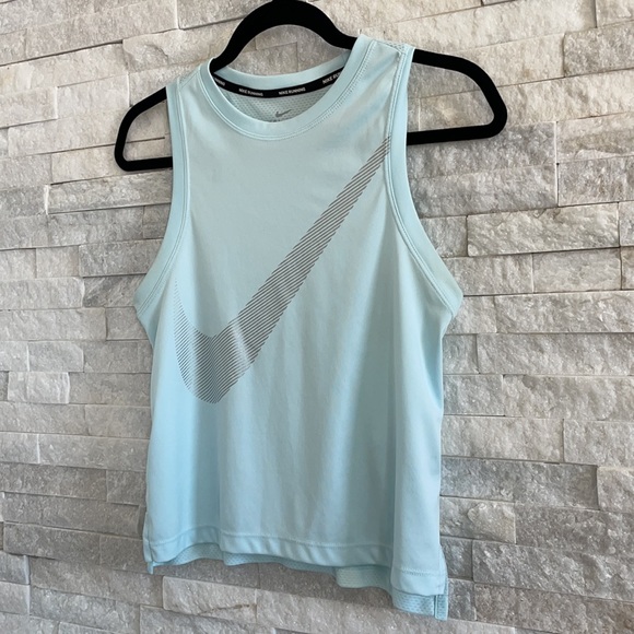 Nike Swoosh Dri-Fit Baby Blue Running Sleeveless Crop Top - Picture 2 of 7